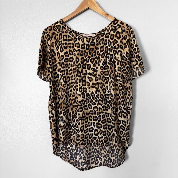 Philosophy Leopard Print Short Sleeve Blouse Womens Size Medium New Neutral - Picture 1 of 11